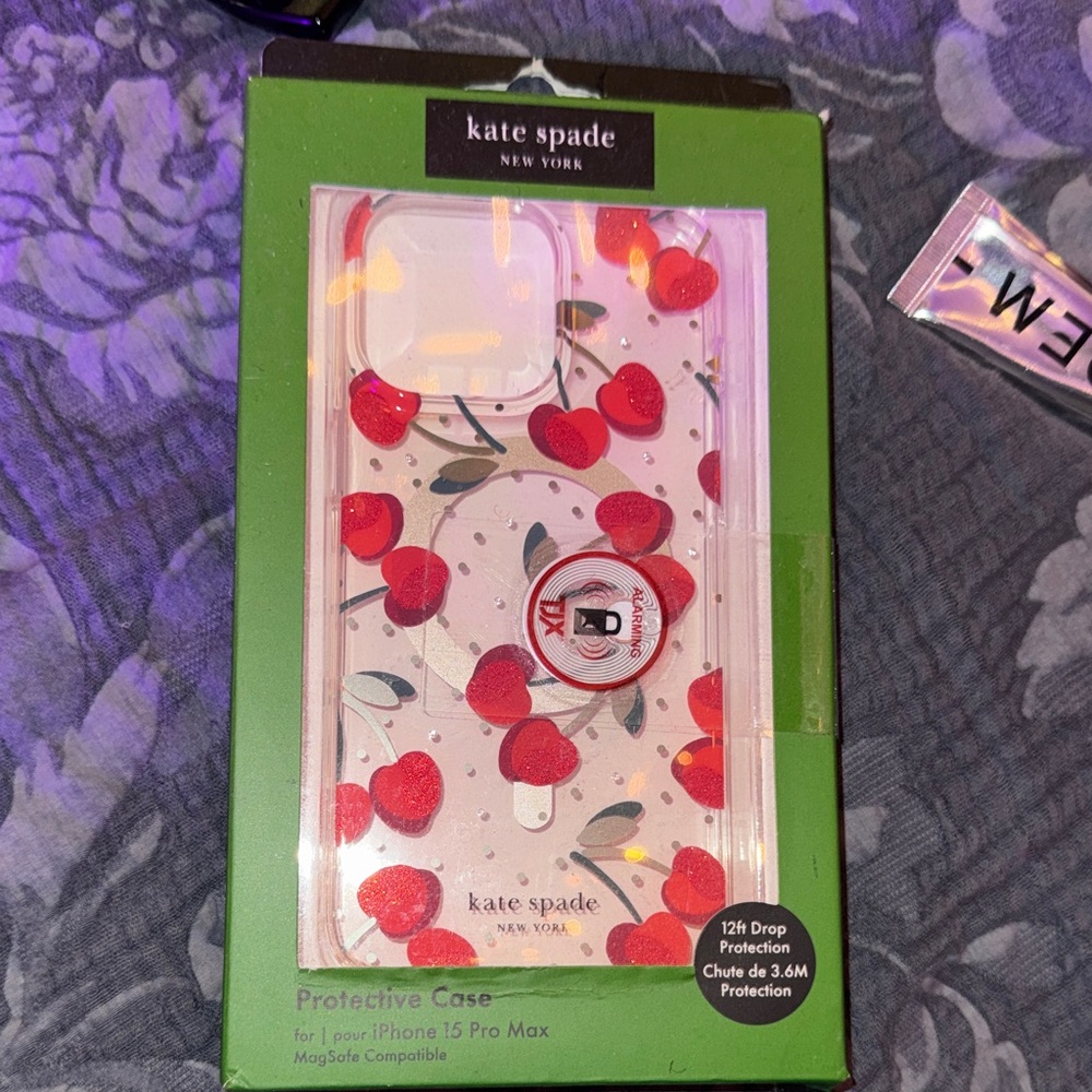 kate spade Clear Cherry Print iPhone 15 Pro Max Case with Red Cherries